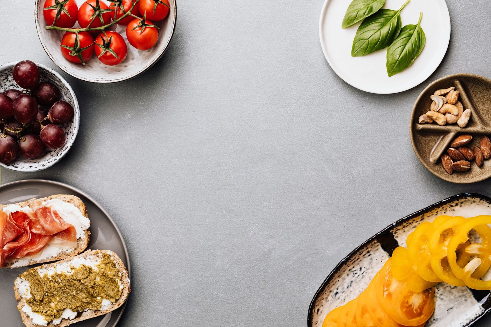 A typical Mediterranean diet plate with whole grains, fruits, and vegetables