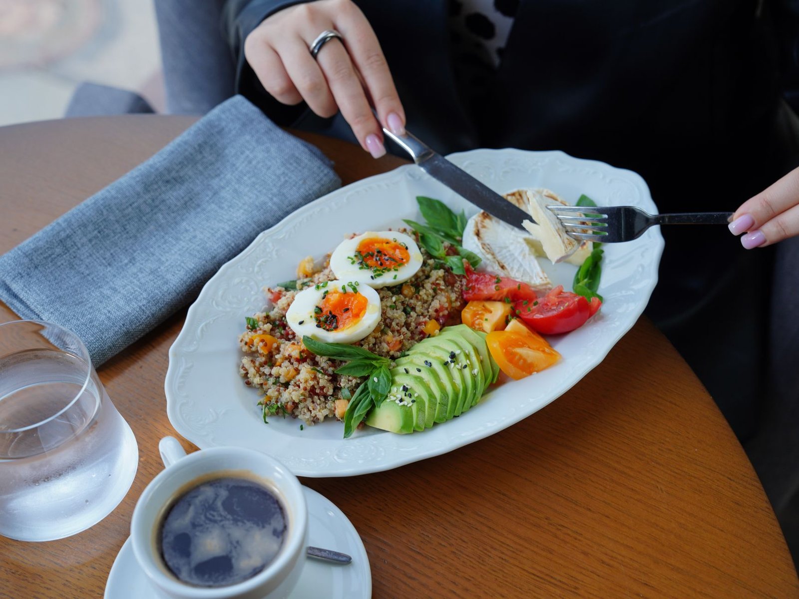 A balanced meal with protein, carbohydrates, and healthy fats